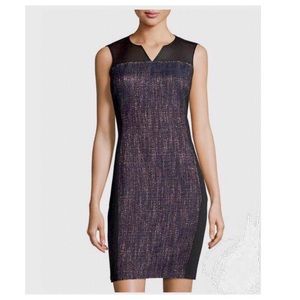 T Tahari Anya Tweed Mesh Yoke Sheath Dress
